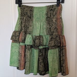 🌿 Silk Tiered Boho Mini Skirt